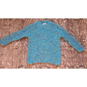 Keren Hart Speckled Blue Pullover Sweater S Long Sleeve Polyester Blend